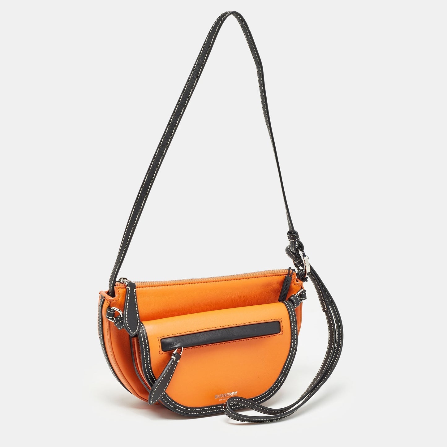 Burberry Luxury Double Olympia Bag Leather Black Orange Travel Bag