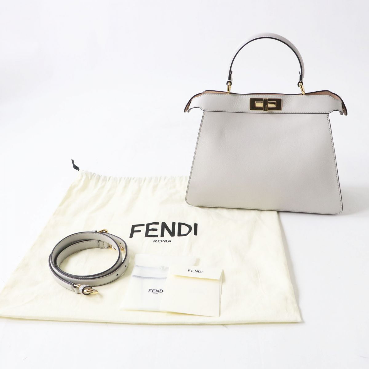 Fendi Shoulder Bag Light Leather Metal Gold