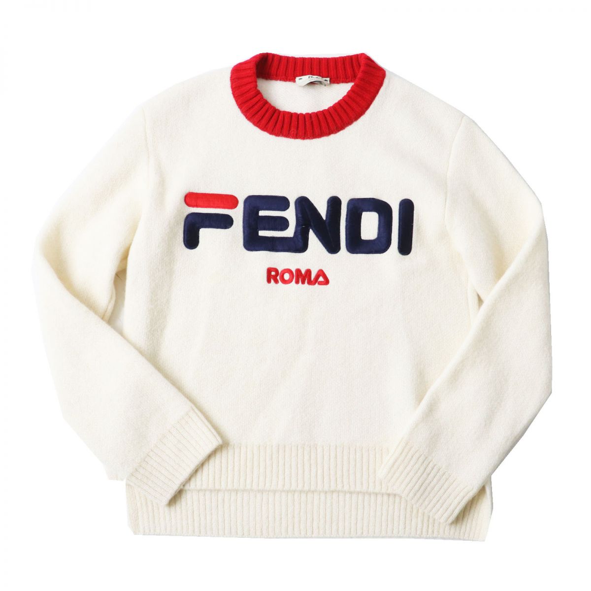 Fendi Knit Main Mohair Alpaca Rayon Wool Ivoryx Women Nylon Blue Red Travel Bag