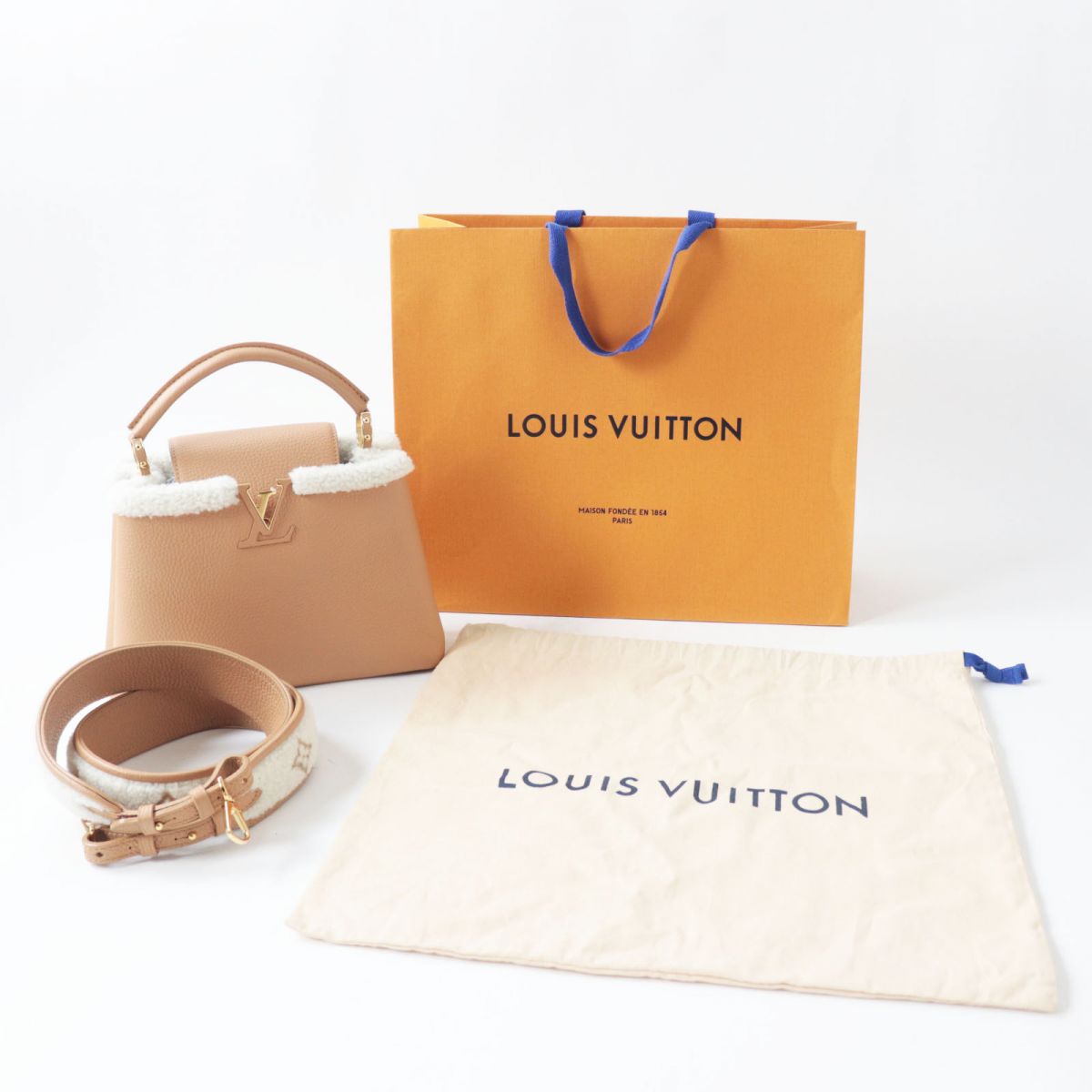 Louis Vuitton M59267 Taurillon Clemence Capusine BB Leather Beige Hat