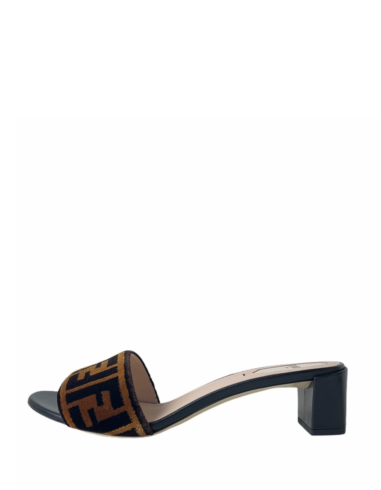 Fendi Shoe NEW Print Velvet & Mules sz 39.5 Leather Monogram Brown Shoes