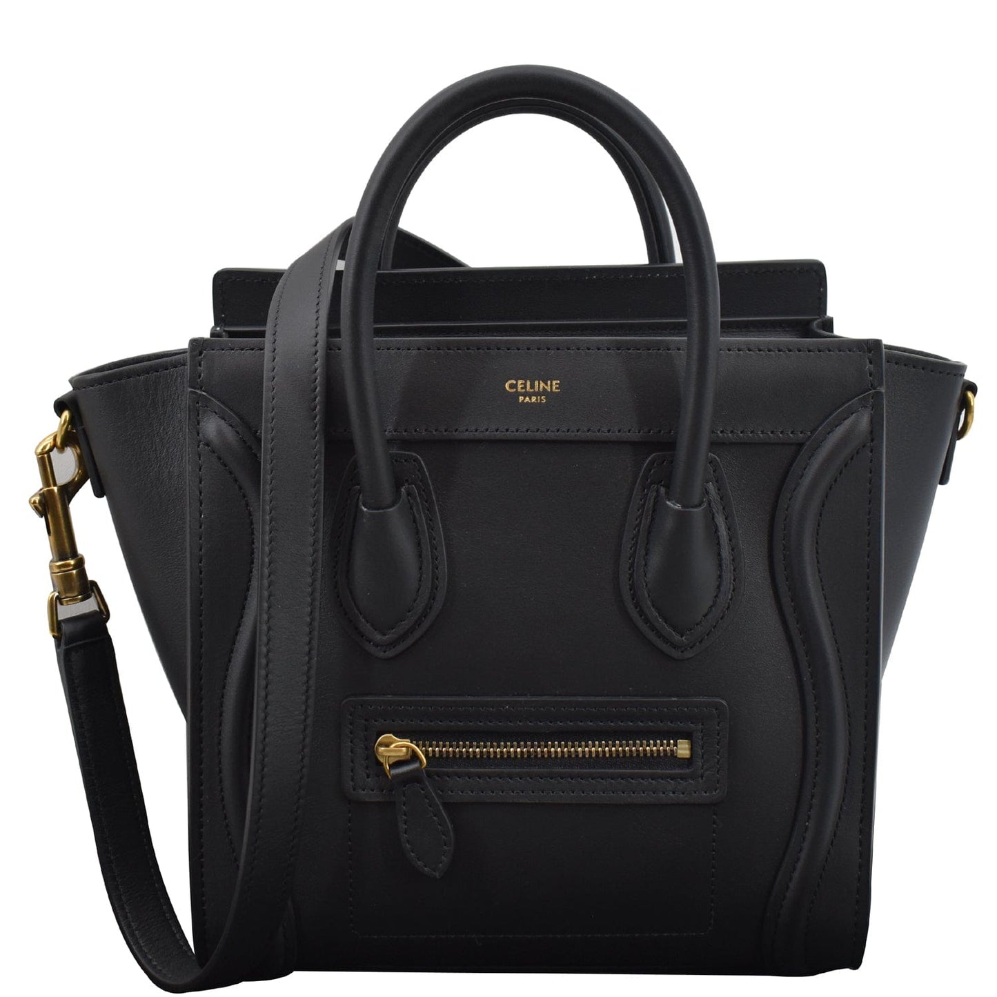 Nano Luggage Smooth Tote Crossbody Bag Leather Black