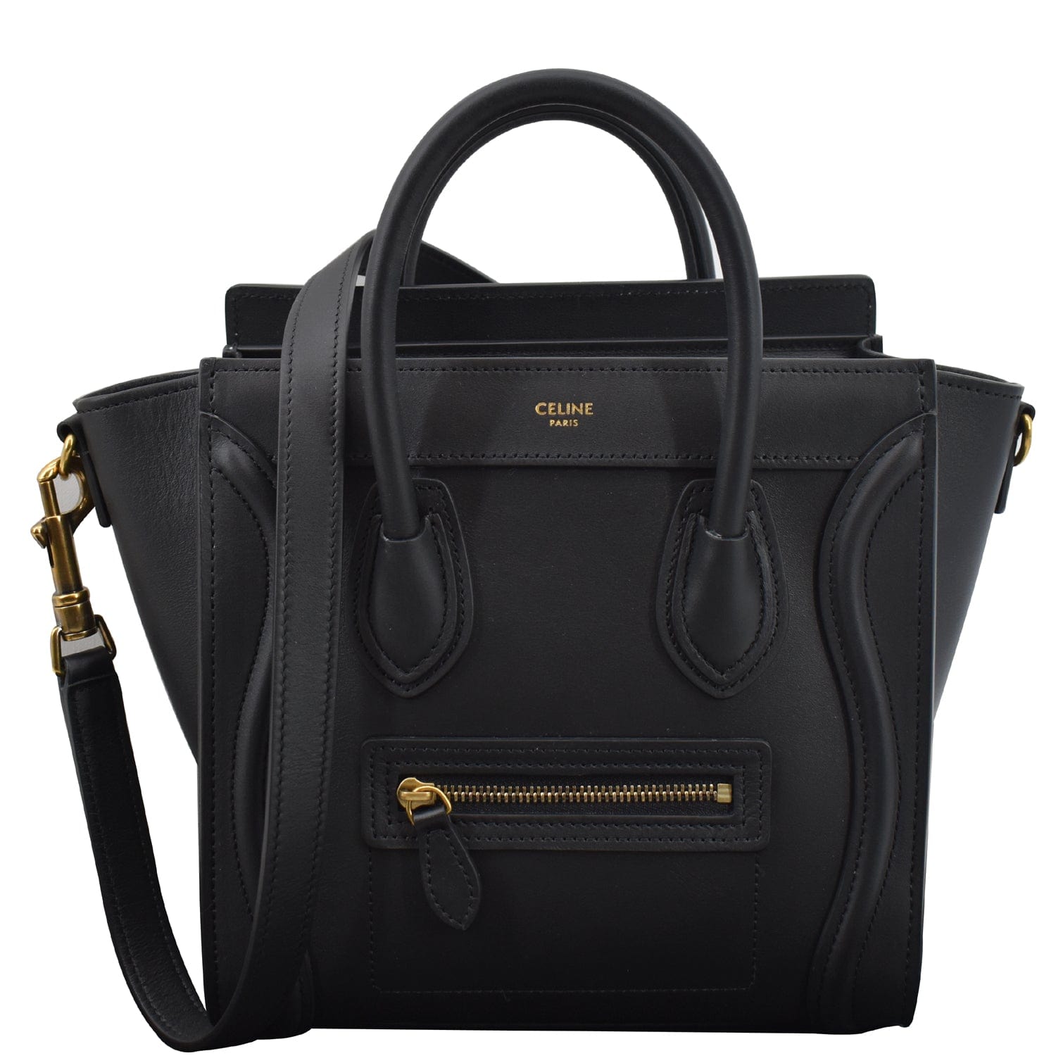 Nano Luggage Smooth Tote Crossbody Bag Leather Black