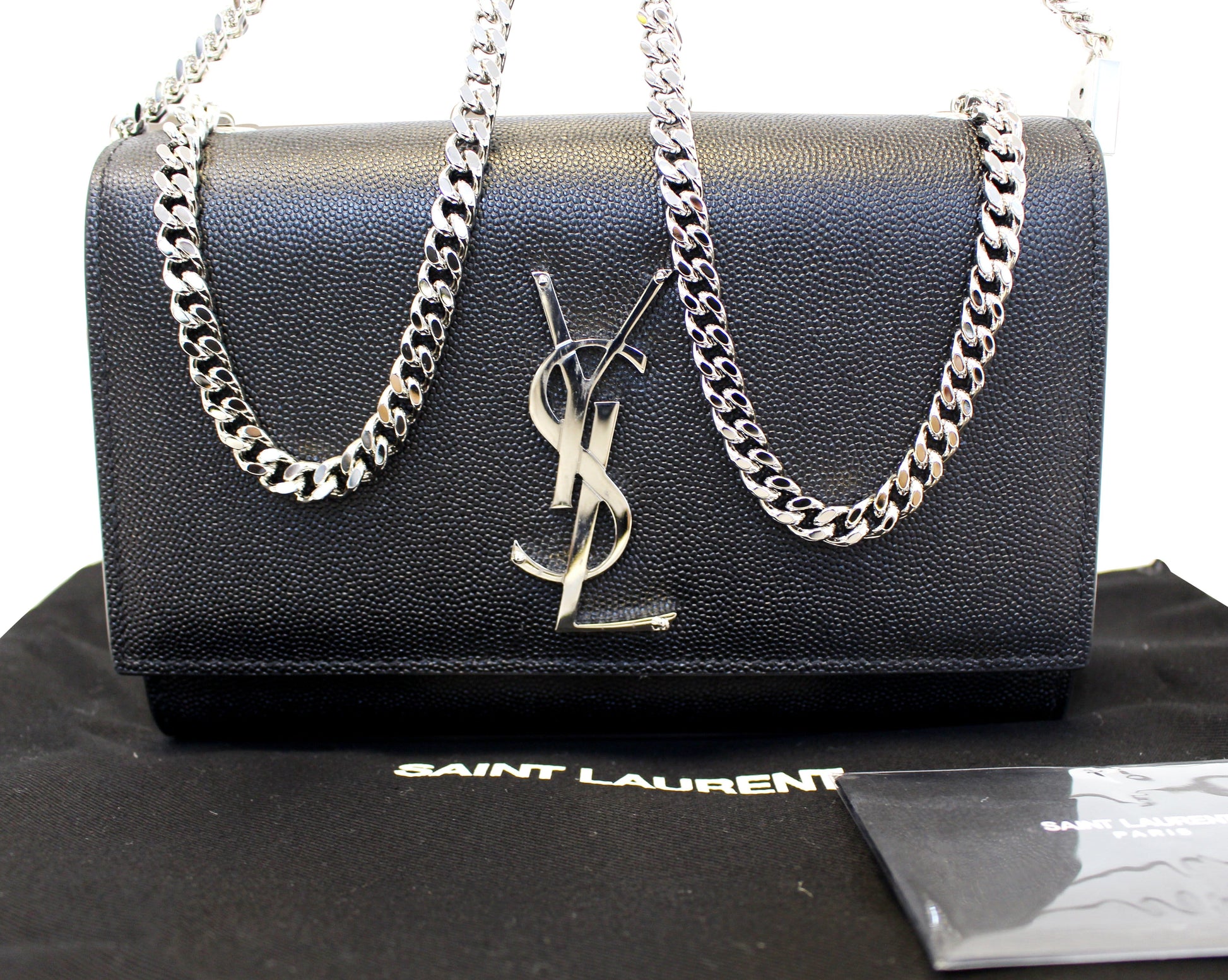 YSL Saint Laurent Saint Kate Chain Clutch Crossbody Bag Leather Black Bag E4785