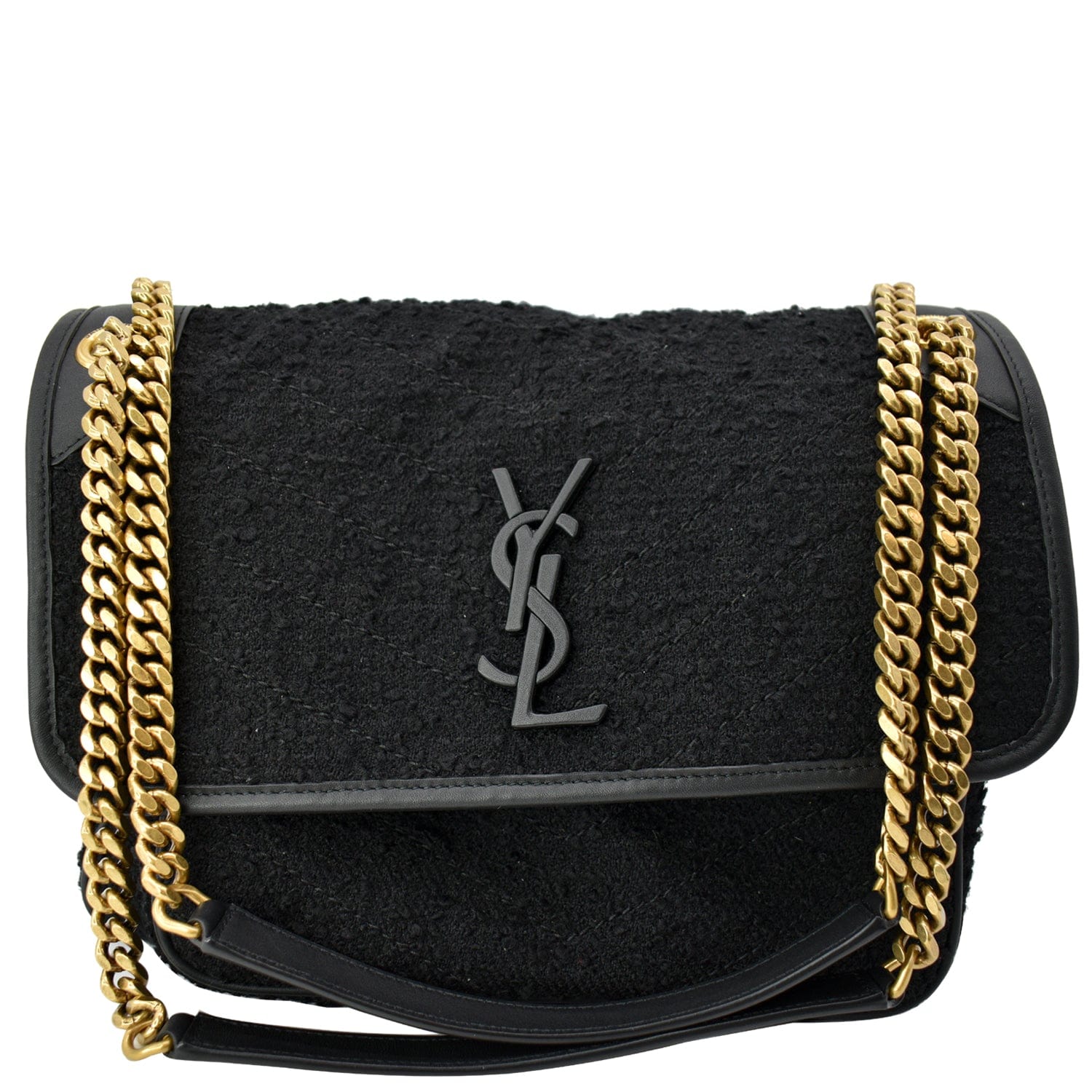 YSL Saint Laurent Saint Niki Tweed Shoulder Bag Black Medium