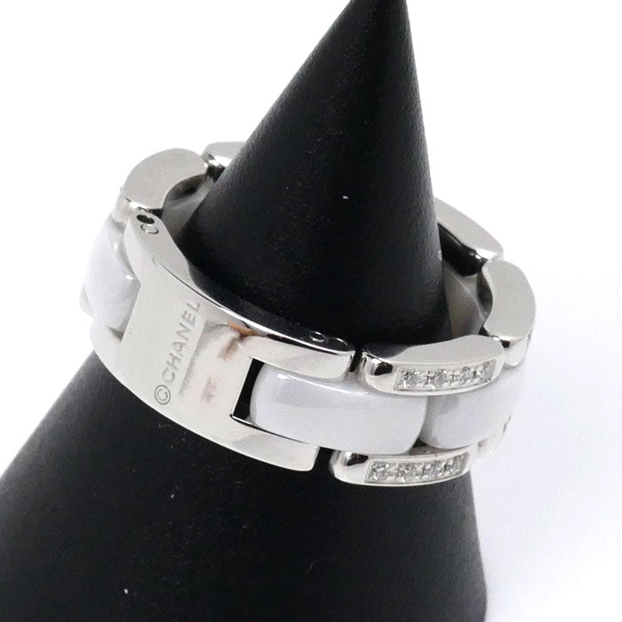 Chanel Ultra Collection White Gold White Ceramic Ring Size 14.5