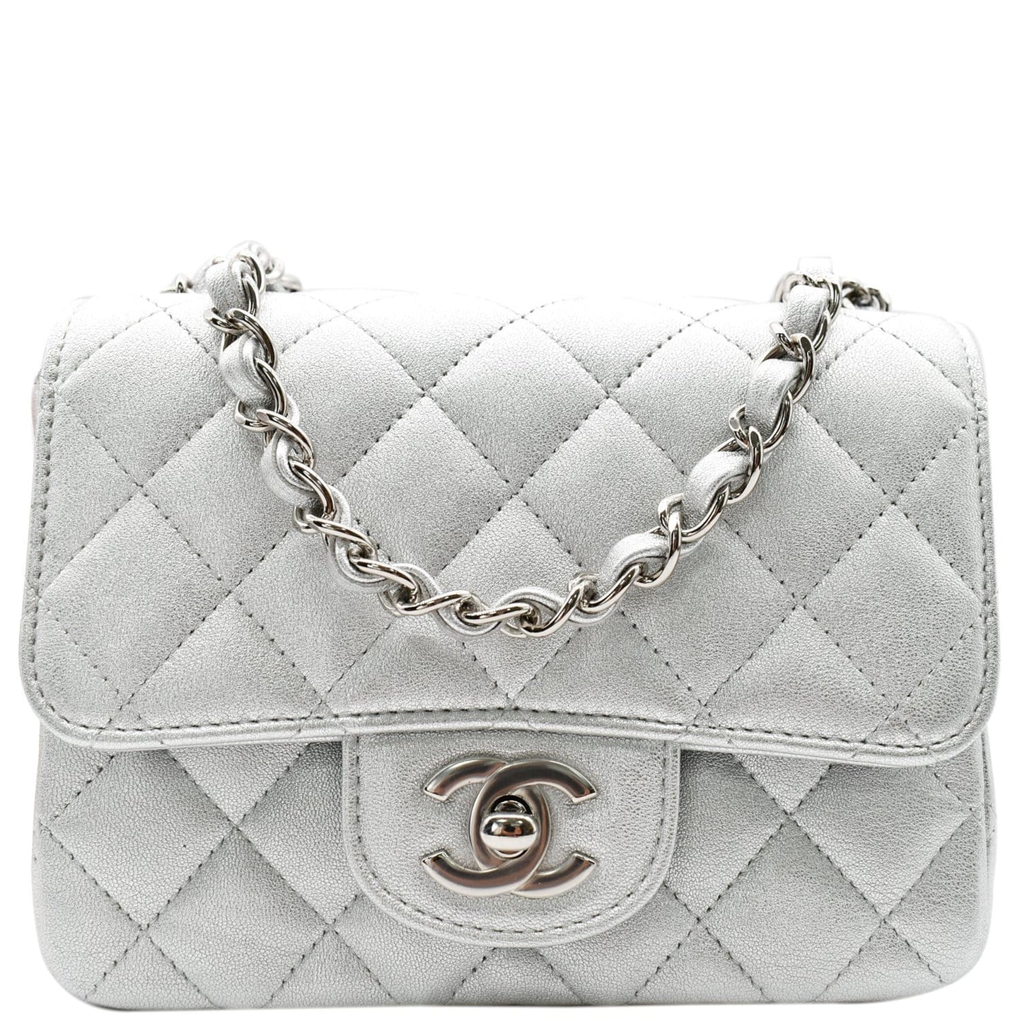 Chanel Mini Square Flap Shoulder Bag Metallic Leather Quilted