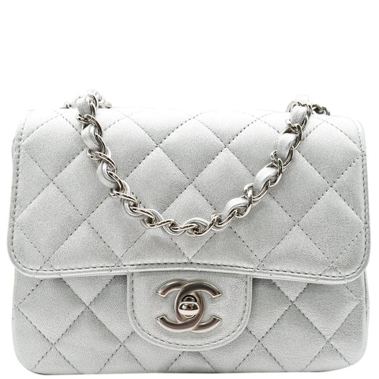 Chanel Mini Square Flap Shoulder Bag Metallic Leather Quilted