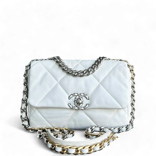 Chanel *Microchip* 19 Bag Goatskin Two-Tone Hardware Microchipped Quilted Small Handbag