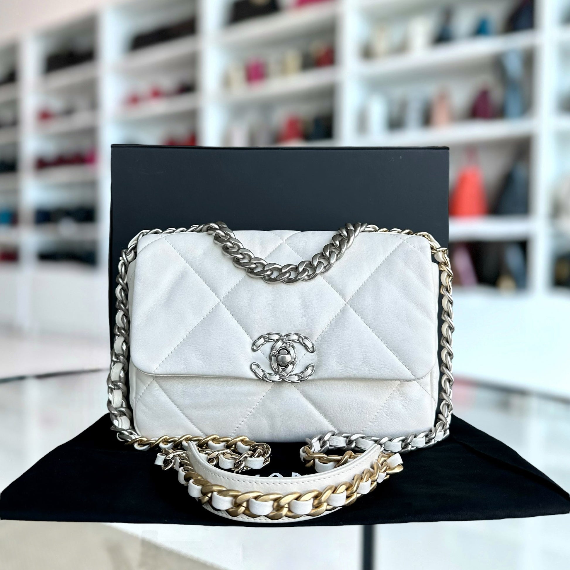 *Microchip* Chanel C19 Small 19 Bag Quilted Goatskin Two-Tone Hardware Microchipped
