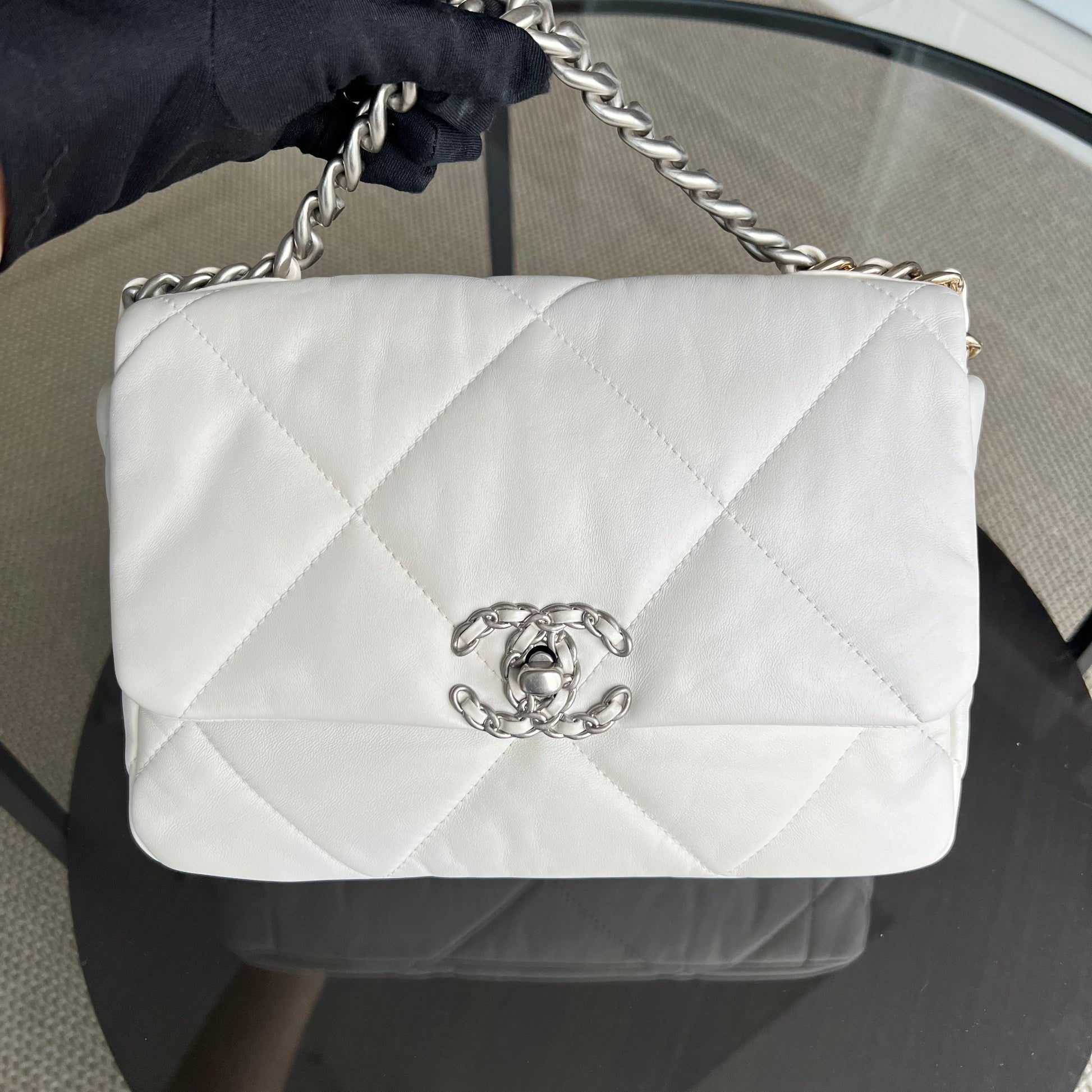 *Microchip* Chanel C19 Small 19 Bag Quilted Goatskin Two-Tone Hardware Microchipped