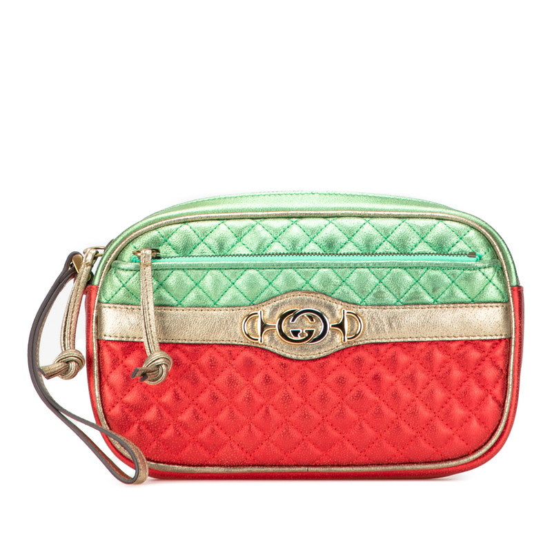 Gucci Laminated Quilting Clutch Bag Leather
