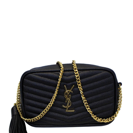 YSL Saint Laurent Yves Lou Grain De Poudre Camera Bag Black Mini Crossbody Bag