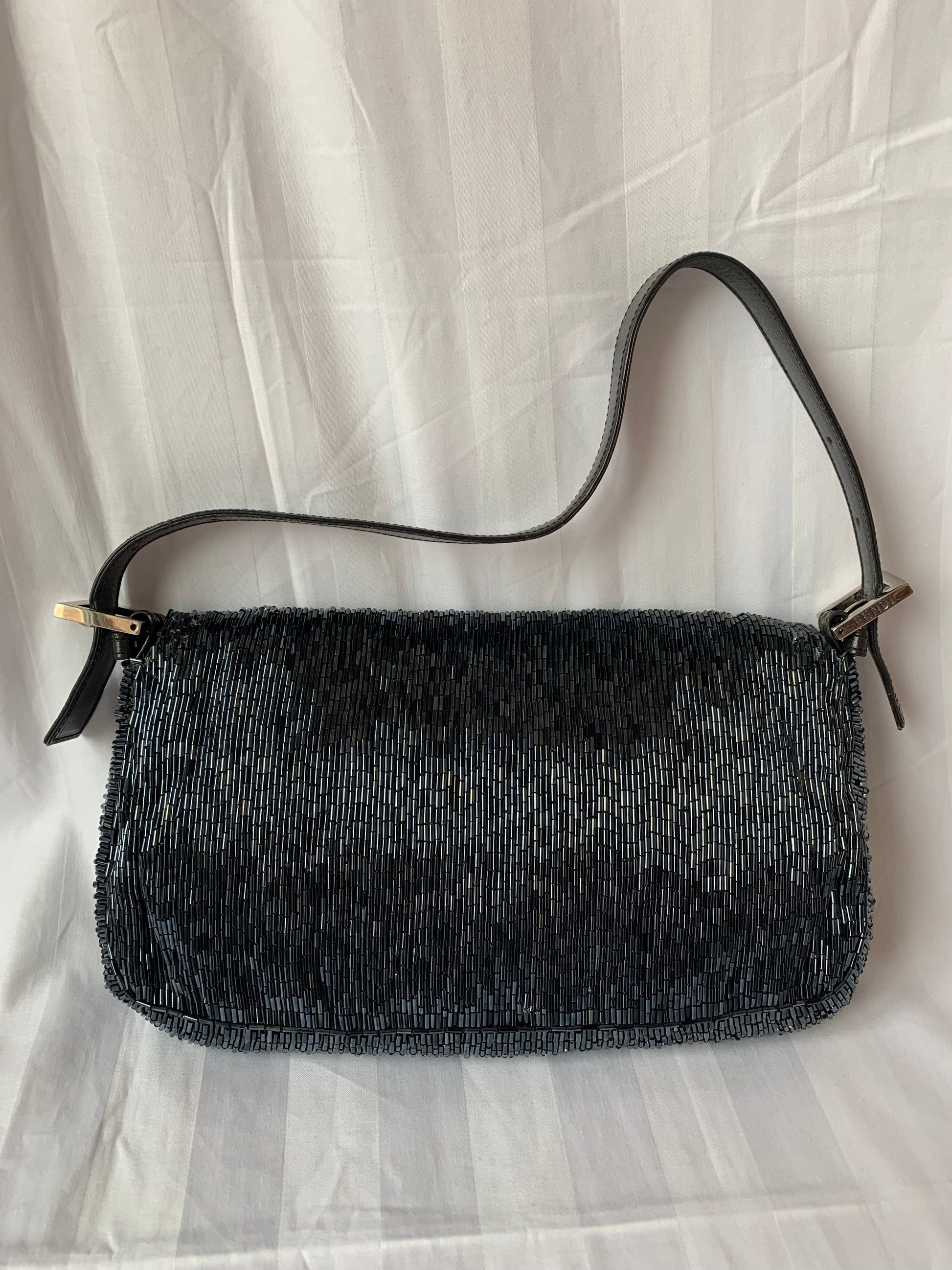 Fendi Baguette Waterfall Glitter Handbag Black Shoulder Bag