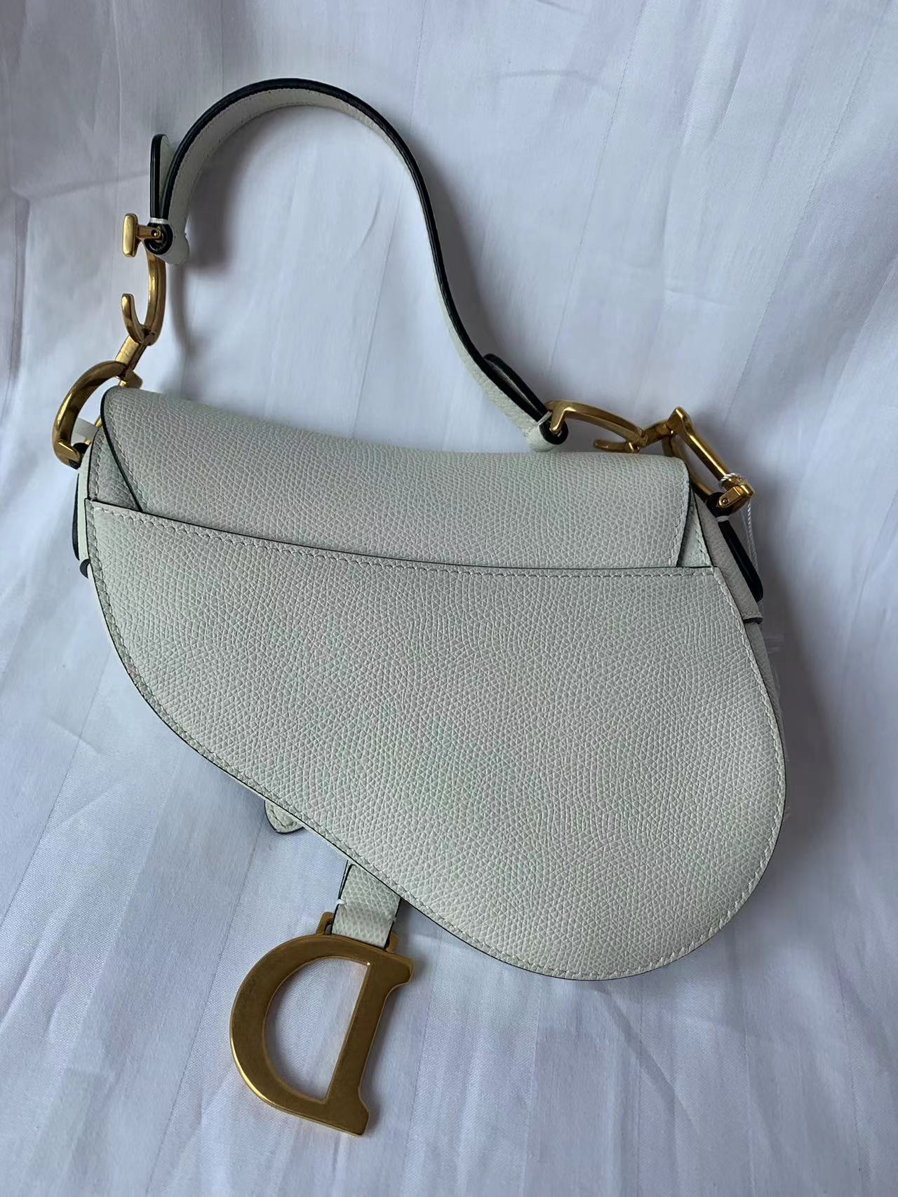 Dior Saddle Bag Grain Size Leather White Travel Bag