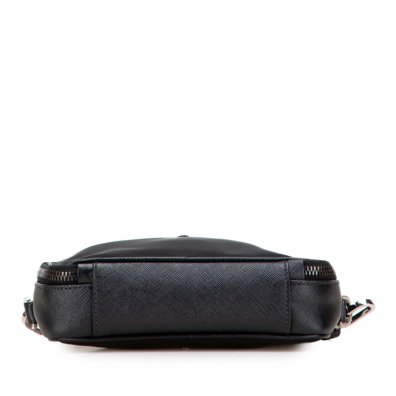 Prada Triangle Plate Shoulder Bag Leather Nylon Saffiano
