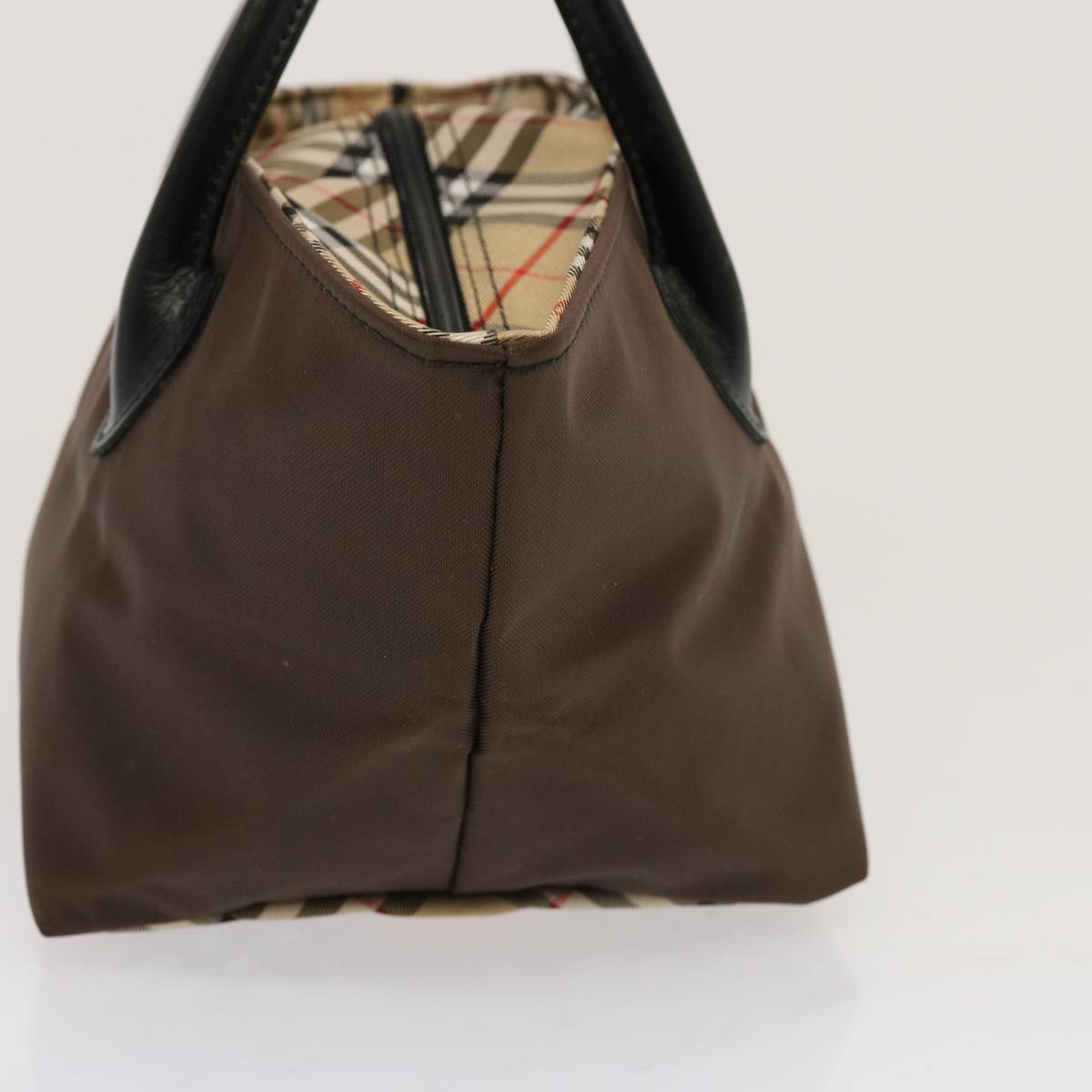 Burberry Luxury ss Nova Check Label Tote Bag Auth Nylon Brown Blue Brown Auth Mr010