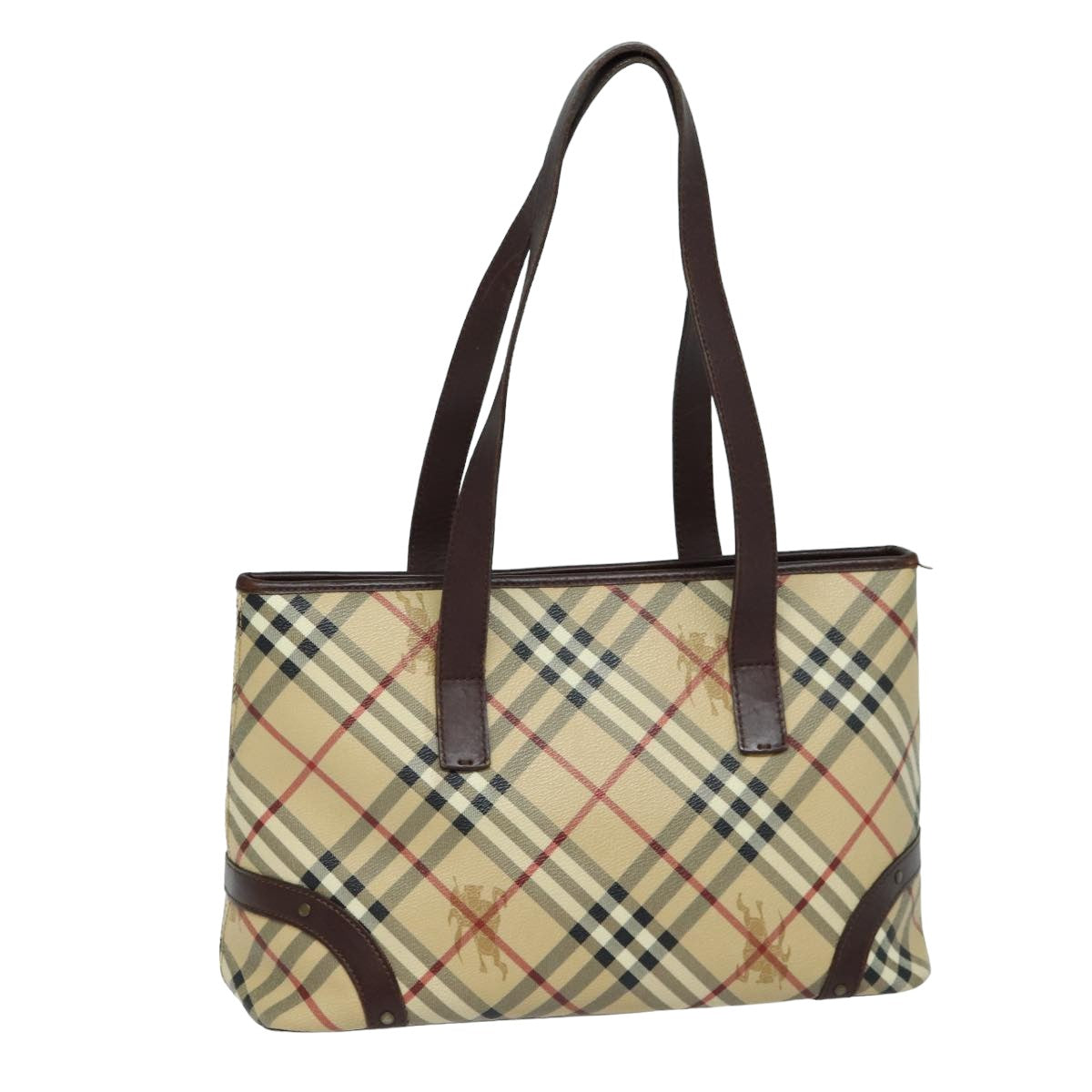 Burberry Luxury Nova Check Tote Bag Pvc Auth Mr261 Leather Beige