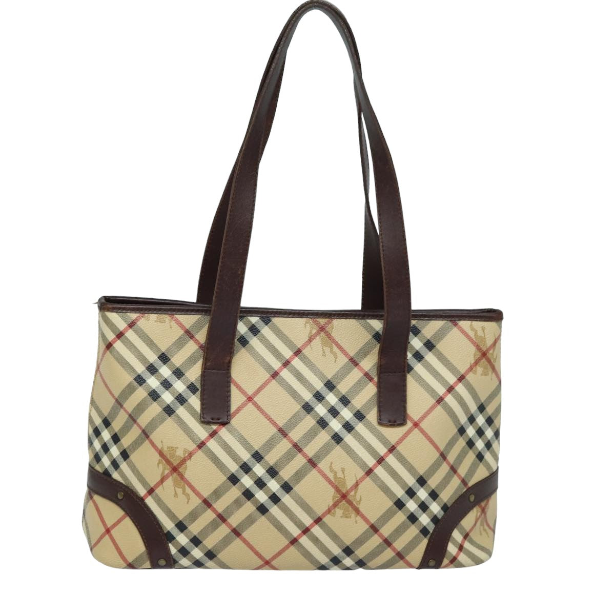 Burberry Luxury Nova Check Tote Bag Pvc Auth Mr261 Leather Beige