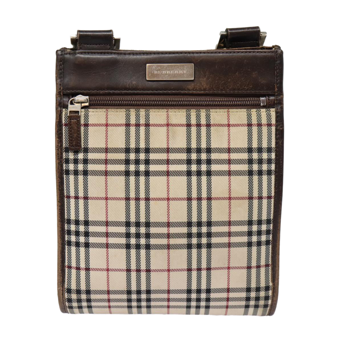 Burberry Luxury Nova Check Shoulder Bag Auth Mr422 Leather Canvas Brown