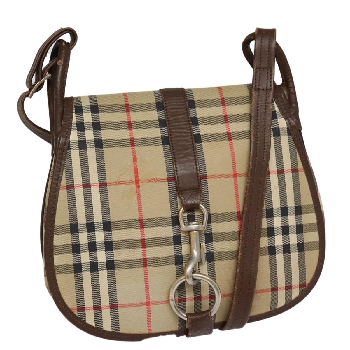 Burberry Luxury ss Nova Check Shoulder Bag Auth Leather Canvas Brown