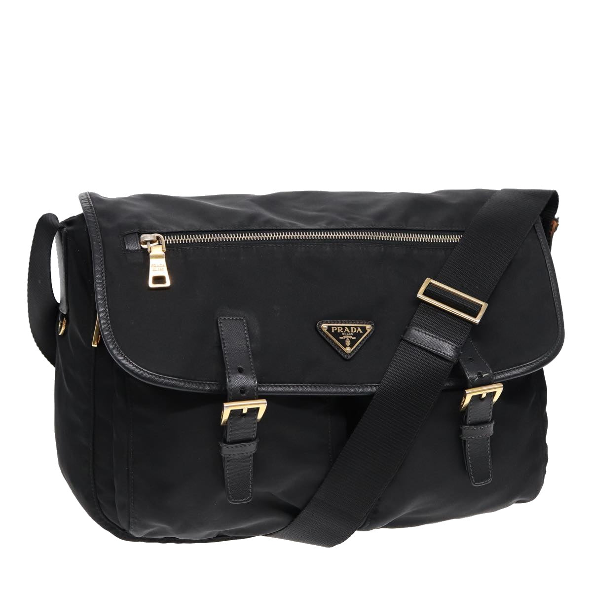 Prada Shoulder Bag Auth Nylon Black Gold