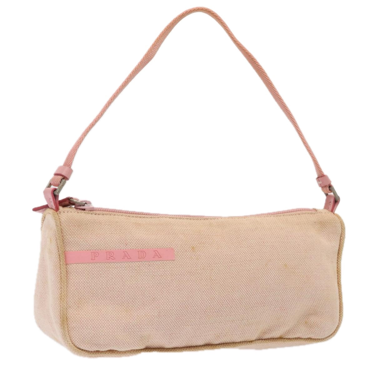 Prada Sports Accessory Pouch Auth Luxury Handbag Canvas Pink Silver Clutch Bag