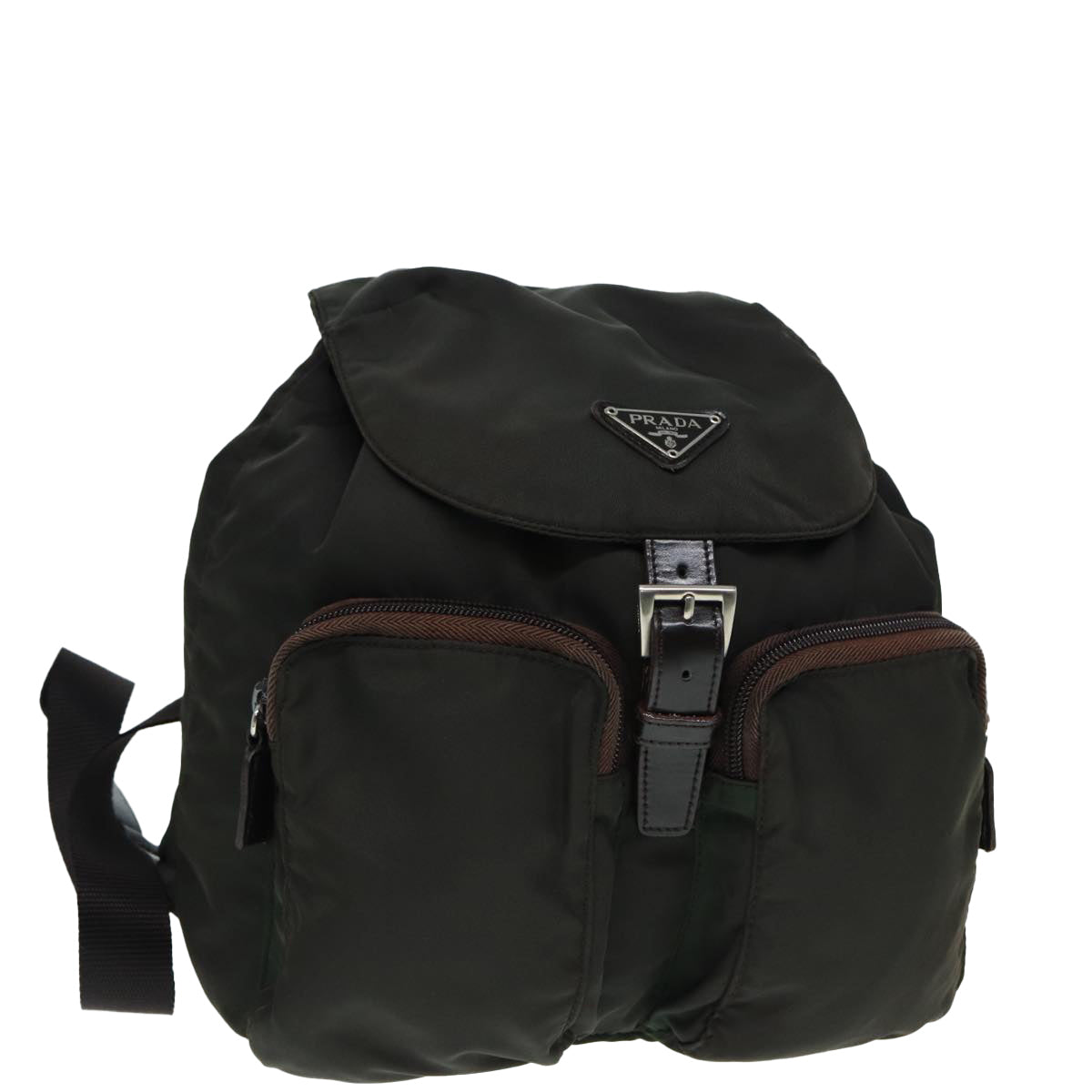 Prada Backpack Khaki Auth Nylon Silver