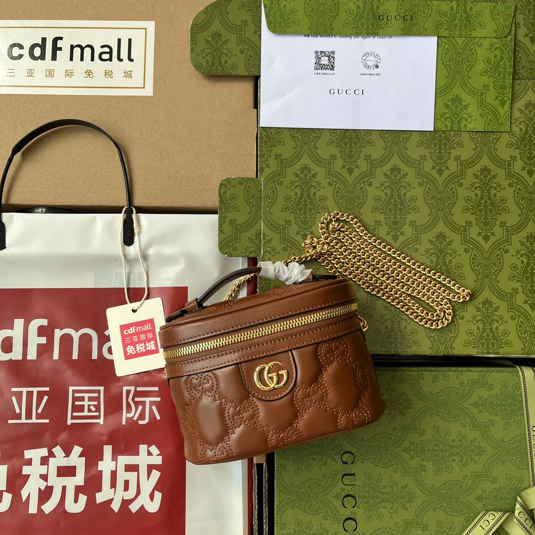 gg , ’s 6.3in Quilted Brown Mini Bag