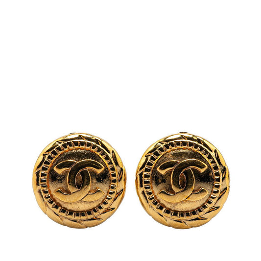 Gold Plated Coco Mark Round Earrings Jewelry Signature