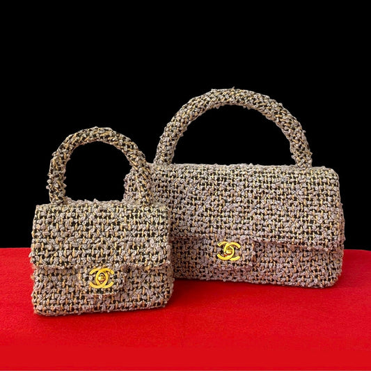 Chanel Coco Leather Tweed Handbag