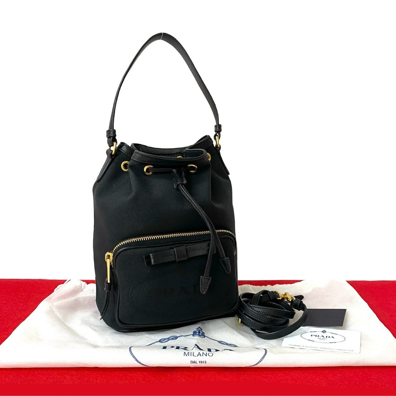 Prada Duet 2Way Bag Leather Canvas Travel Bag Leather 2Way Bag