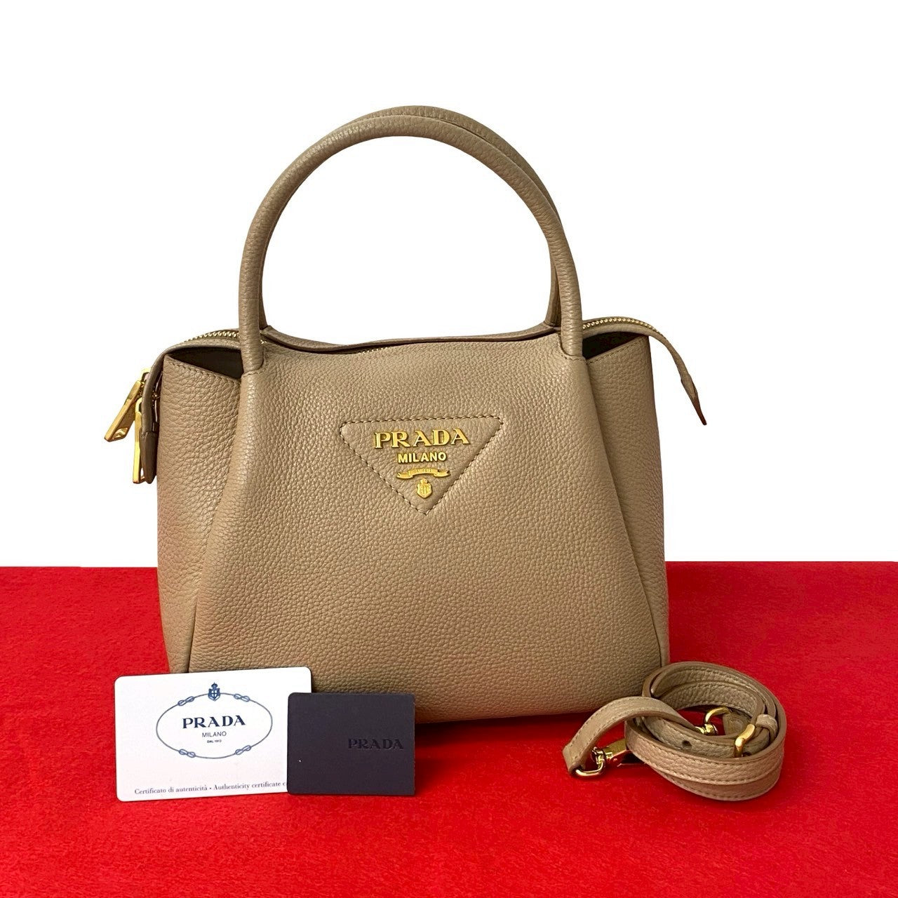 Prada Daino 2Way Handbag Vitello Travel Bag
