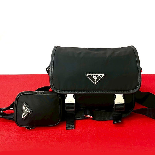 Prada Shoulder Bag Leather Nylon Saffiano Mini Shoulder Bag