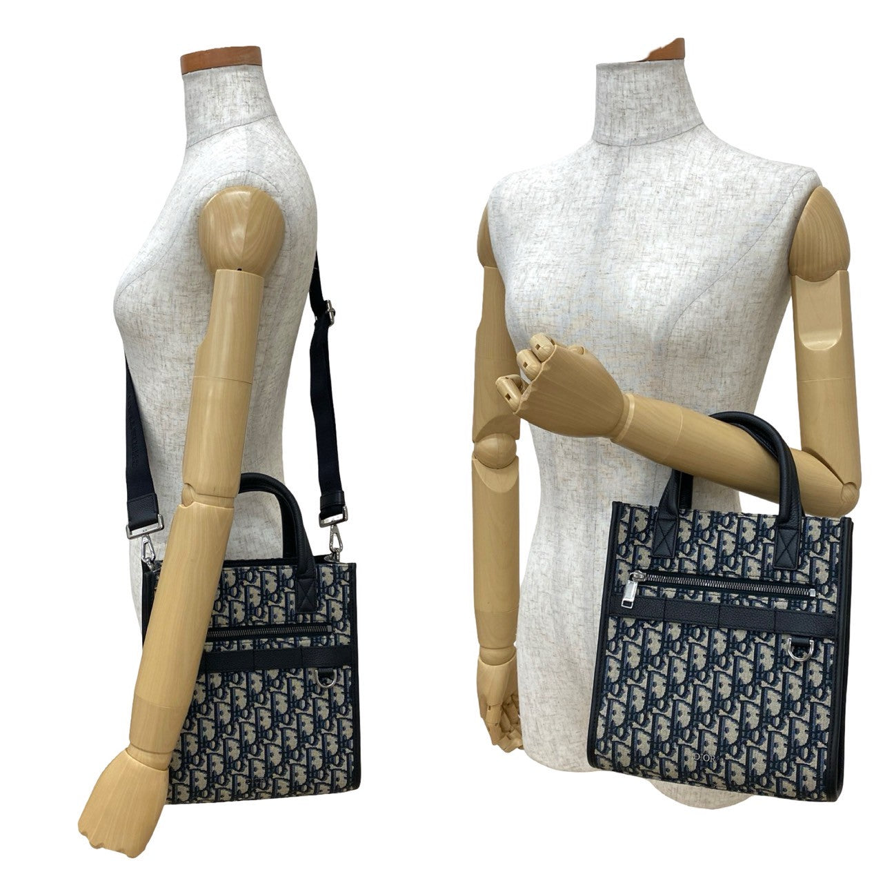 Dior Christian Oblique 2Way Handbag Leather Canvas Travel Bag
