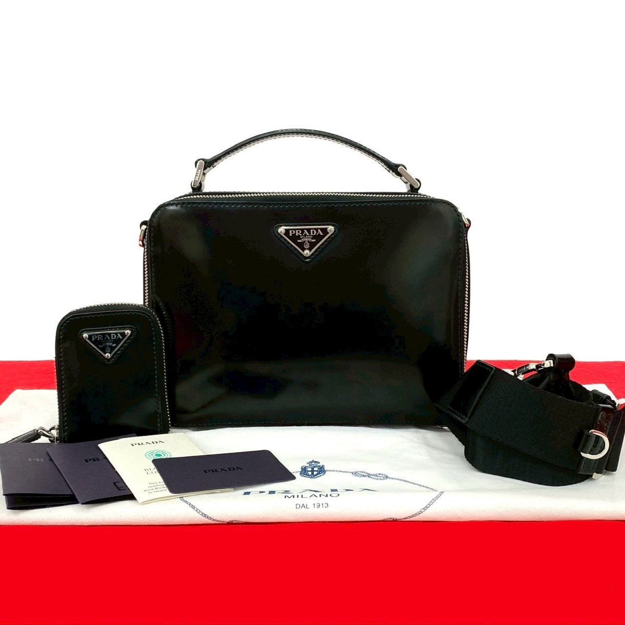Prada 2Way Handbag Leather Patent Travel Bag