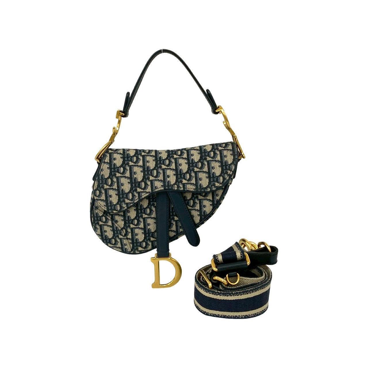 Dior Christian Saddle Bag Trotter 2Way Handbag Leather Canvas Travel Bag