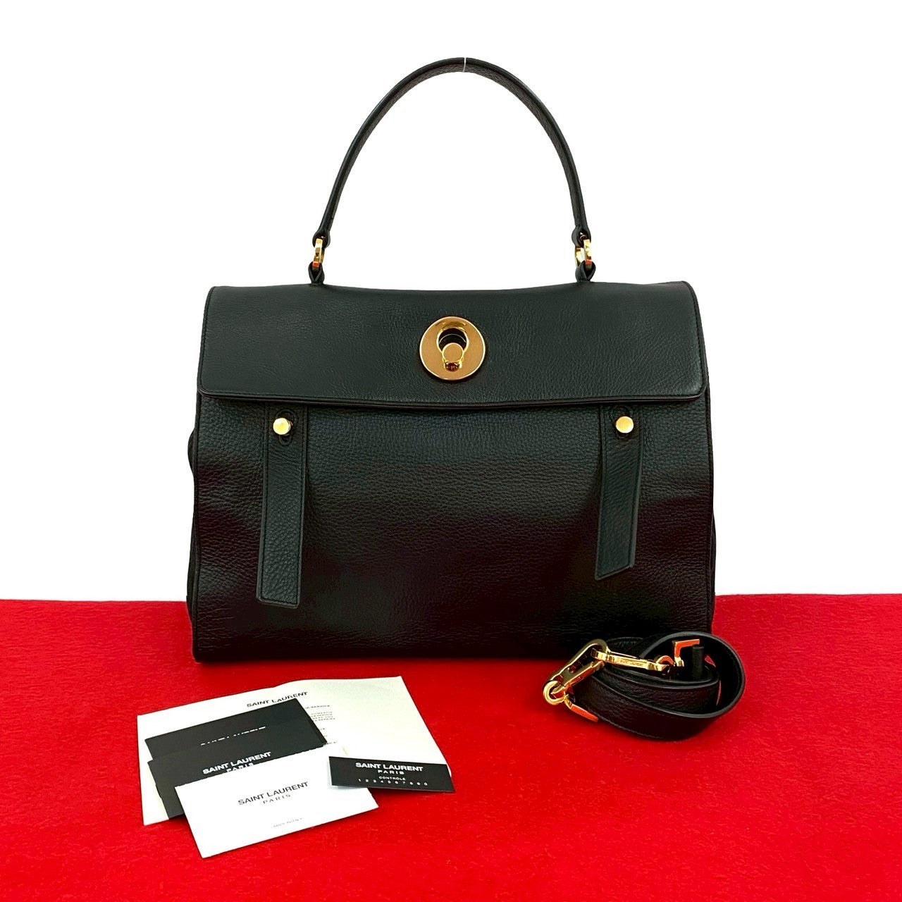 YSL Saint Laurent Paris Two 2Way Handbag Leather Travel Bag