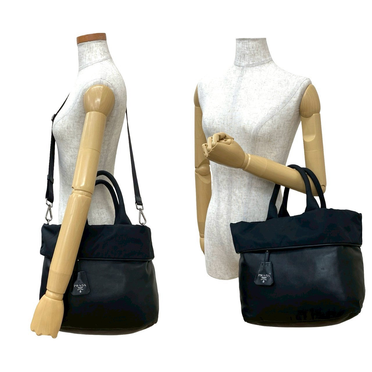 Prada 2Way Handbag Leather Nylon Travel Bag