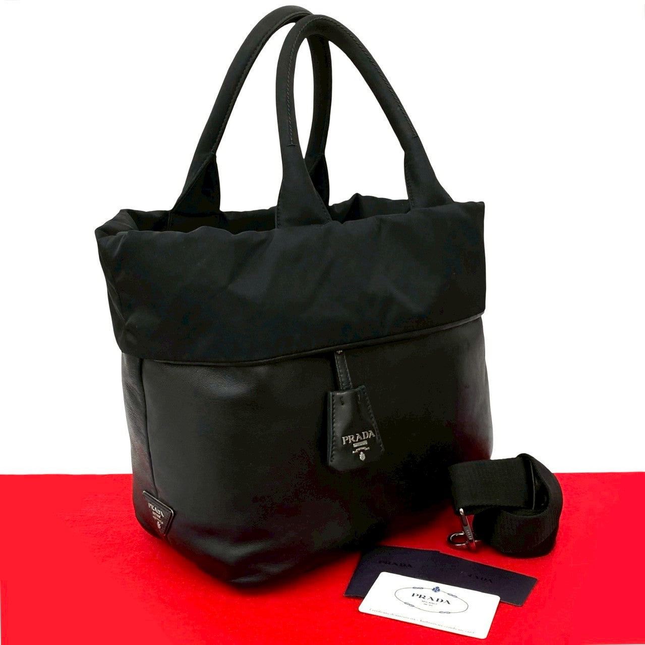 Prada 2Way Handbag Leather Nylon Travel Bag