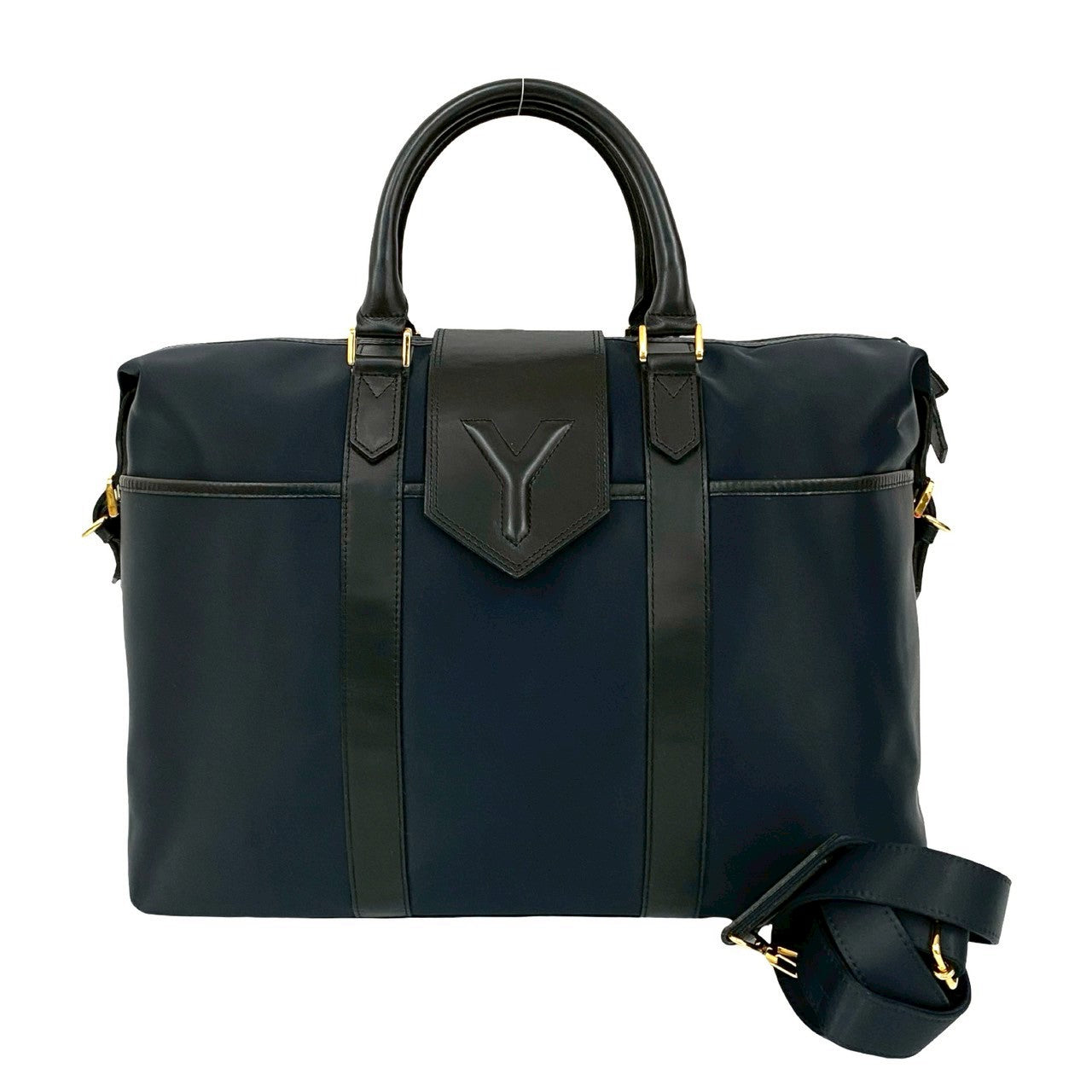 YSL Saint Laurent Yves 2Way Handbag Leather Nylon Travel Bag