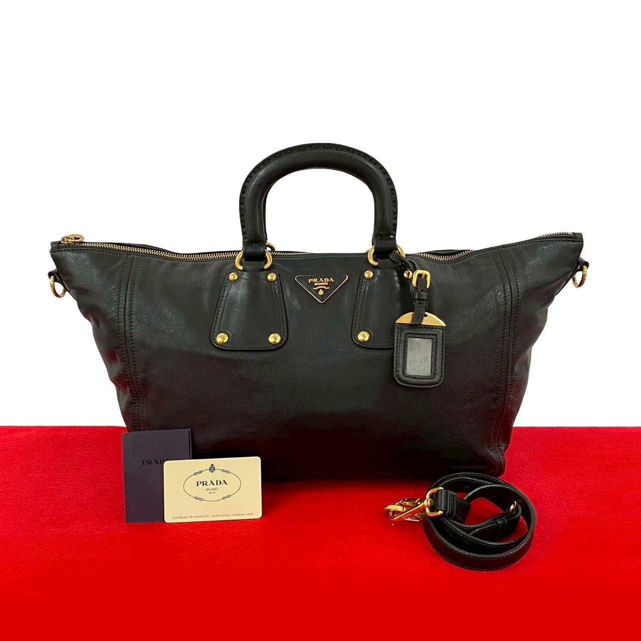 Prada 2Way Handbag Leather Travel Bag 2Way Handbag 6