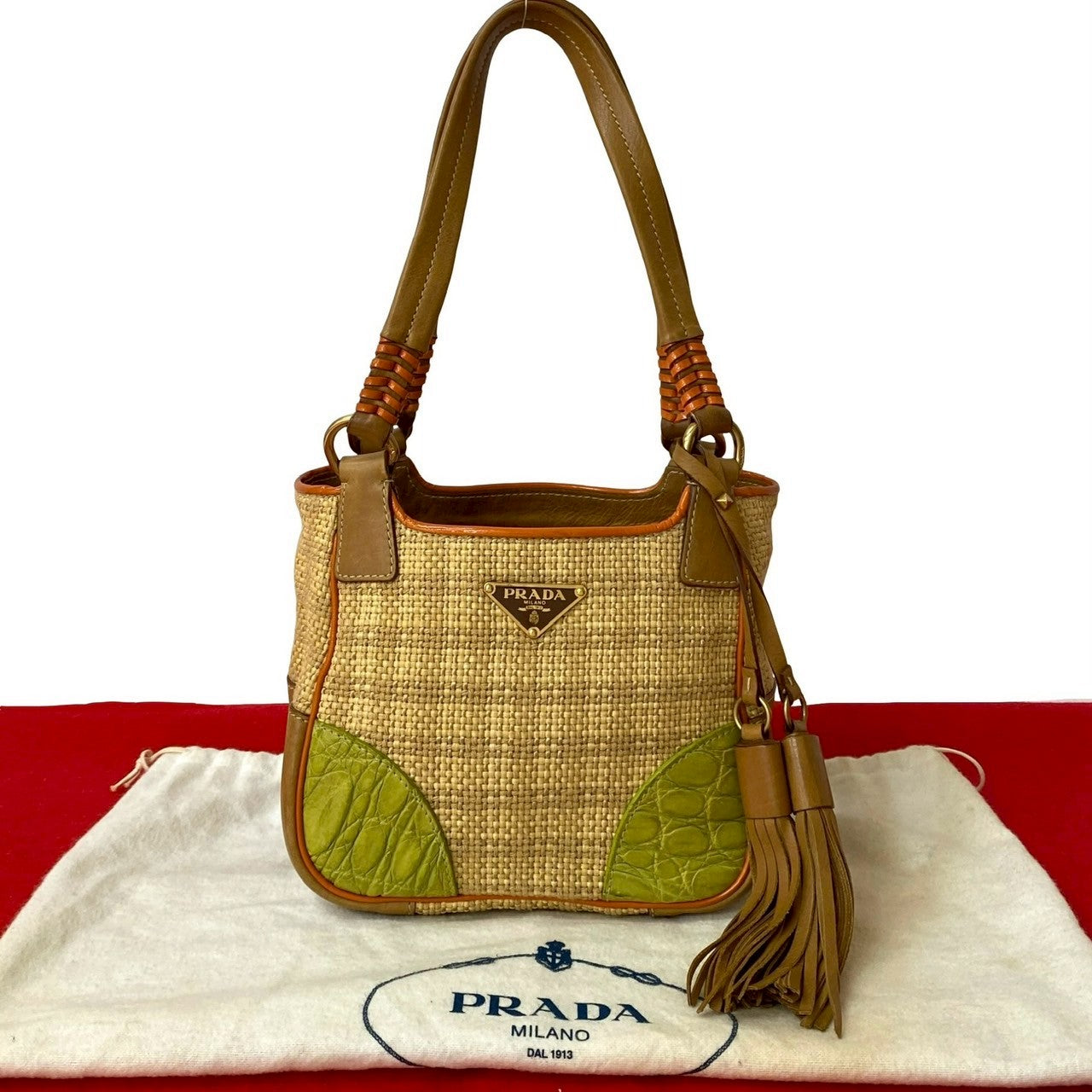 Prada Prada Raffia Leather Handbag Travel Bag