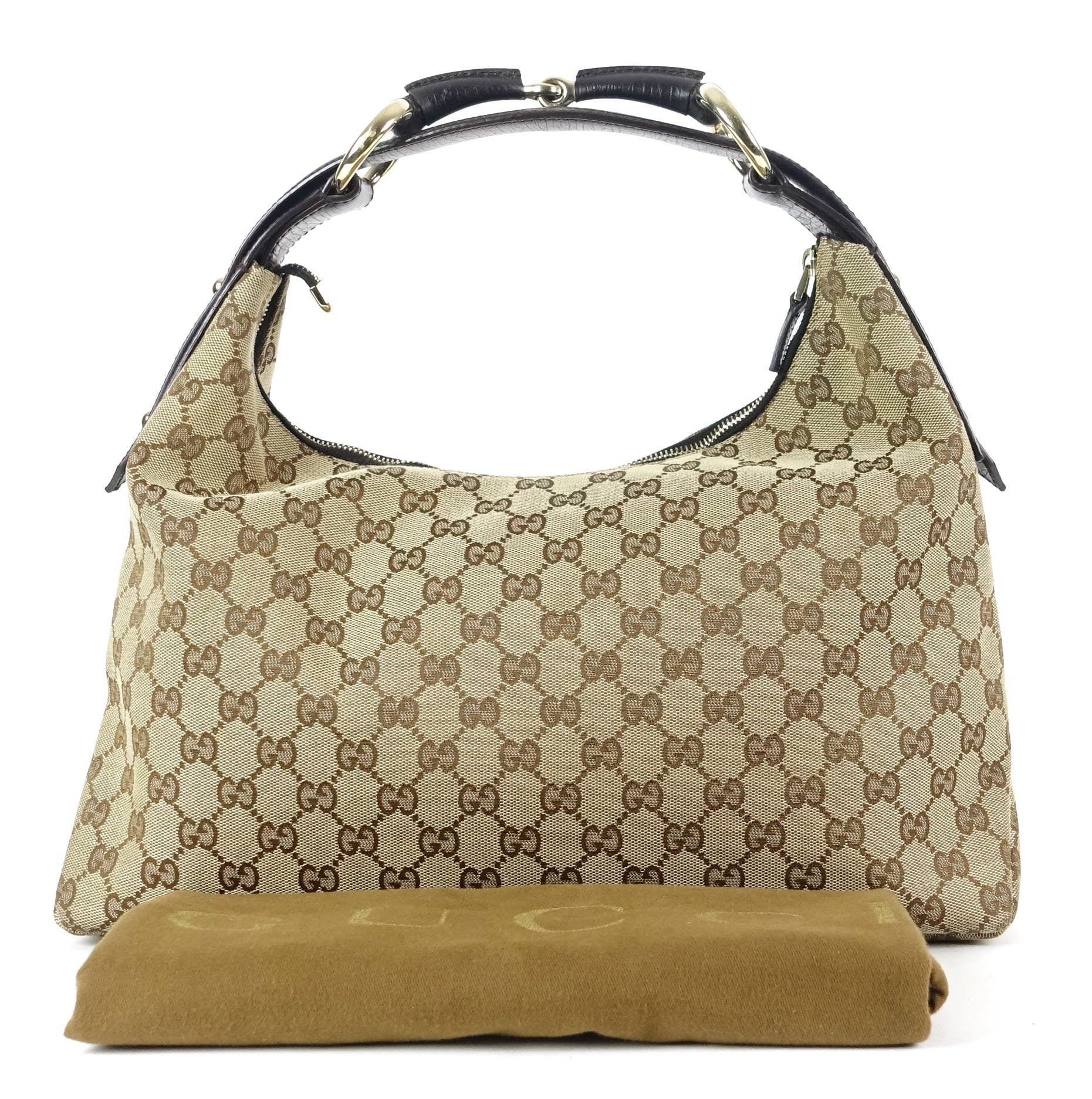 Gucci Horsebit Hobo Bag Canvas Monogram Travel Bag