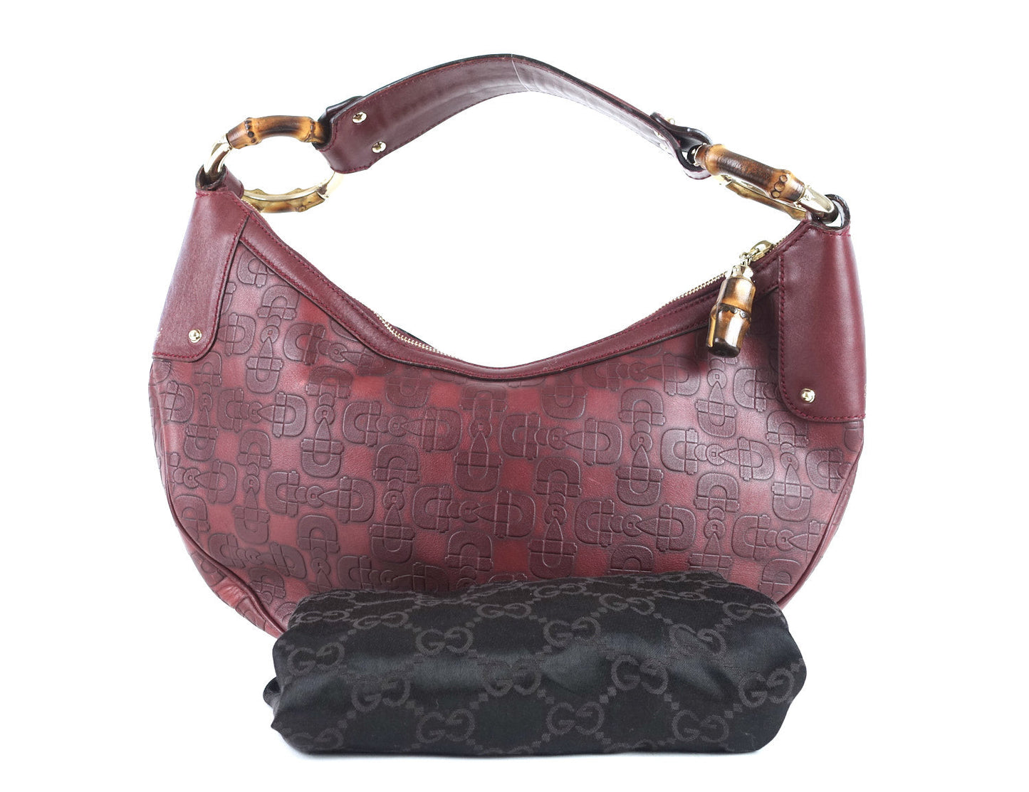 Gucci Embossed Bamboo Ring Hobo Bag Leather Jewelry