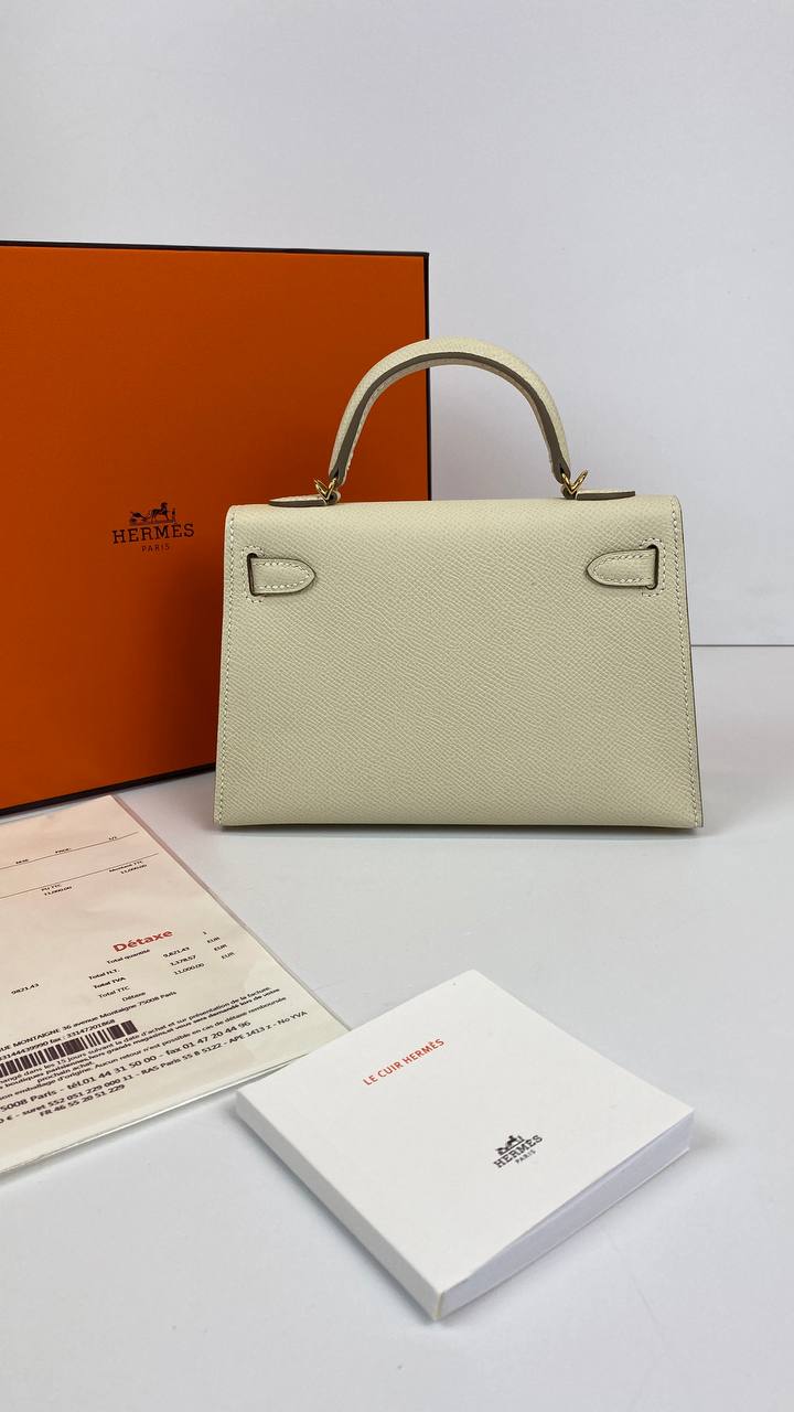 Hermes Luxury Kelly Sellier Bag Epsom Hardware Beige Gold Travel Bag