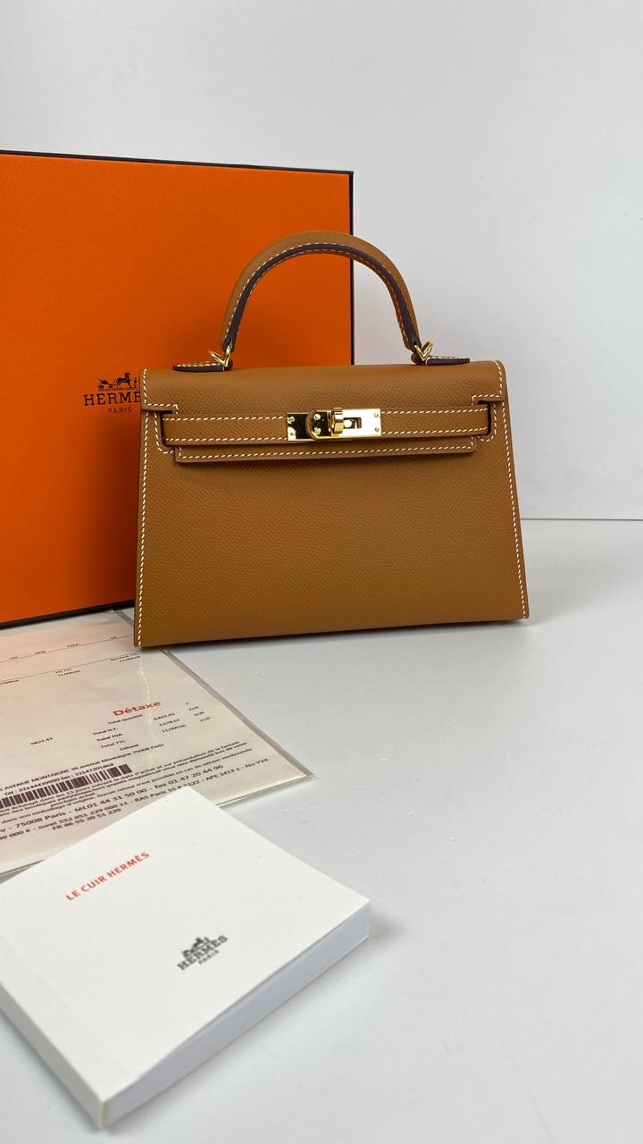Hermes Luxury Kelly Sellier Bag Epsom Hardware Brown Gold Travel Bag
