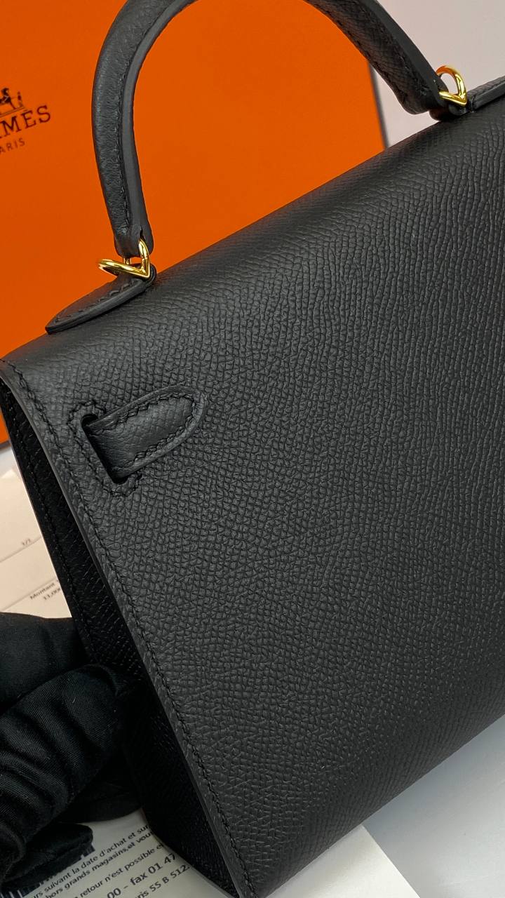 Hermes Luxury Kelly Sellier Bag Epsom Hardware Black Gold Travel Bag