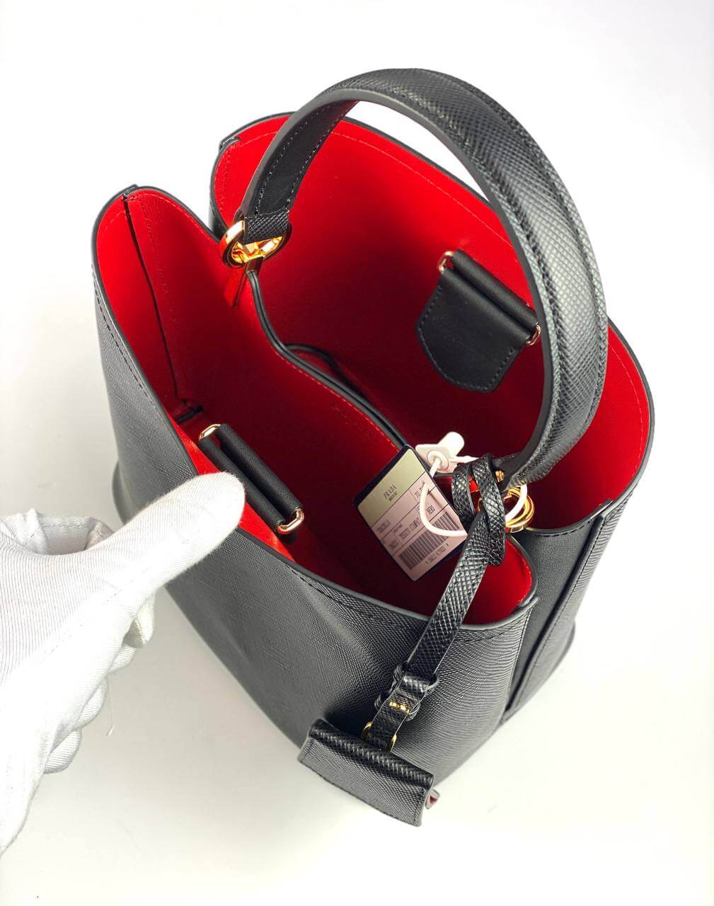 Prada Panier Bag In Leather Saffiano Black Travel Bag
