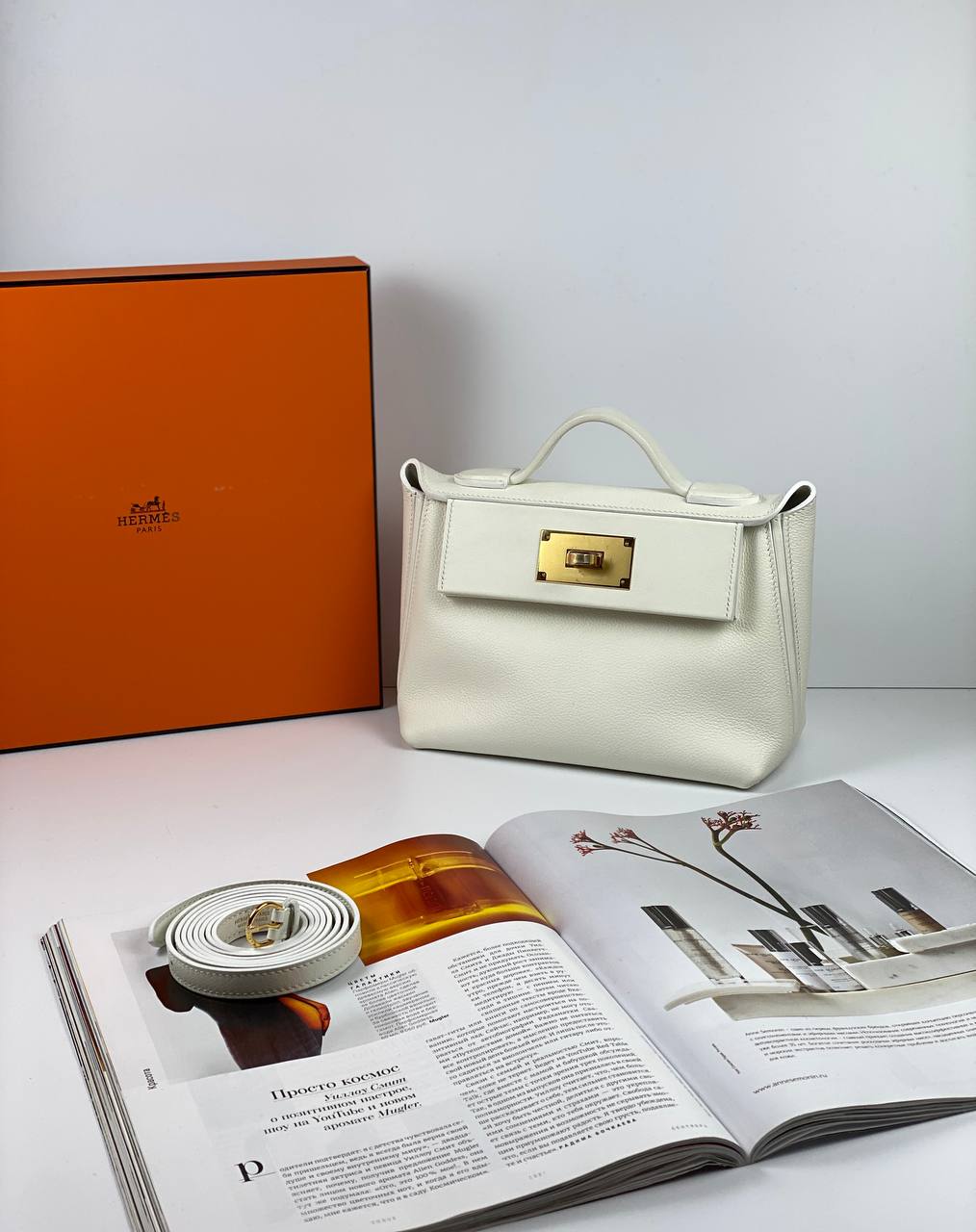 Hermes Luxury Bag Evercolor With Swift Hardware White Gold Travel Bag